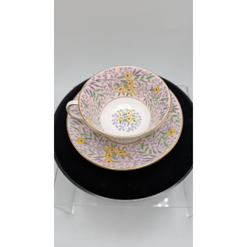 Rosina Wide Mouth Teacup & Saucer Set Floral Pattern & Gold Trim Bone China
